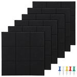 6 Pack Felt Bulletin Board with 35 Push Pins, Felt Board Tiles for Wall, Square Pin Board Tiles for Photos, Notes, Letter, Memo, Self-Adhesive Vision Board for Home Office Wall Decoration (Black)