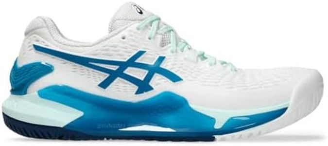 ASICS Women's Gel-Resolution 9 Tennis Shoes, 8, White/Teal Blue