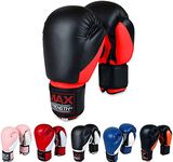 MAXSTRENGTH Boxing Gloves MMA Mitts for Sparring, Kickboxing, Heavy Punch Bag Grappling Dummy Double End Speed Ball & Focus Pads Workout 6oz, 8oz, 10oz, 12oz 14oz, 16oz (Black/Red (8oz))