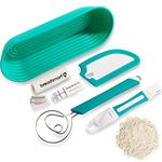 Breadsmart - Artisan Bread Baking Tool Set - 5-Piece Kit - Includes Lame with 10 Replacement Blades, Danish Dough Whisk, Proofing Banneton with Reusable Liner, Bench Scraper and Recipe Guide - Teal