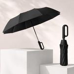 Lifelong UV Umbrella with Novelty Carabiner Handle | 3-Fold Travel Umbrella for Rain | Windproof & Compact for Sun Protection | Auto Open & Close | 8 Ribs Men & Women (Black)