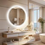 Wisfor LED Lightd Bathroom Mirror, 24 Inch Round Illuminated Wall Mounted Vanity Mirror with Anti-Fog 3 Lighting Modes Memory Function Touch Button Backlit Makeup Mirror, IP65 Rated