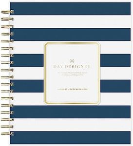 Blue Sky Day Designer for 2024 Daily and Monthly Planner, 8" x 10", Frosted Cover, Wirebound, Navy Stripe (142098-24)