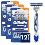 Gillette Sensor3 Men's Disposable Razor, 12 Count