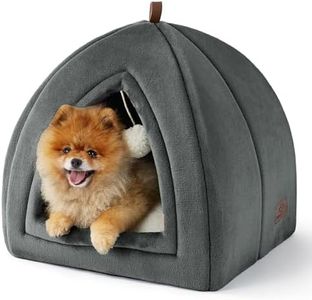 Bedsure Cat Cave Bed Indoor - Large Flannel Hooded Cat Igloo House, 44x44x44cm Enclosed Foldable Pet Bed with Removable Washable Cushion Pillow, Dark Grey
