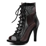 Skapee Women Classic Gladiator Summer Booties Breathable Mesh Sandals Stiletto High Heels Peep Toe Zipper Cage Shoes Lace up Black Size 39