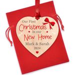 Couples First Christmas In New Home Gifts - Personalised Printed Wood Christmas Tree Decoration Keepsake for 1st Christmas in New Home - Christmas Gifts for New Home, House Warming, Friends, Family