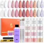 Lavender Violets Acrylic Nail Kit Starter - Clear Pink Nude Powder, Monomer Liquid, Brush, Nail Files, Forms, and Extensions for Salon or DIY Home Use N960A