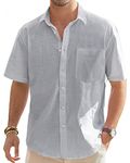 Alimens & Gentle Men's Linen Shirt Solid Casual Button Down Shirts Summer Beach T-Shirt with Pocket Light Grey