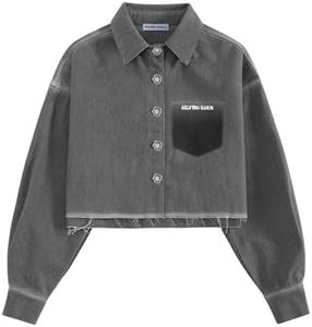 Aelfric Eden Denim Jacket for Women Cropped Jean Jacket Washed Grey Vintage Spring Jacket Denim Shirt for Men Women