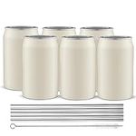 JoyJolt Metal Beer Can Tumbler with Straws and Brush. Unbreakable Metal Drinking Cup Set of 6 Metal Tumblers. Stainless Steel Tumbler Can Shaped Glass Cups, Soda Can Glasses for Water, Wine etc