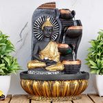 Global Grabbers Polyresin Table Top Indoor Outdoor Water Fall Fountain with LED Lights Home Decor Decoration Gift Gifting Items-GOL_GRY-SG14-(000)