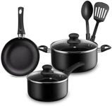 Chef’s Star 7 Piece Pots and Pans Set Non Stick, Dishwasher Safe Pots and Pans Set, Aluminum Cookware Set With Lids, Kitchen Pans and Pots Set, Kitchen Cookware Sets - Black