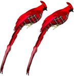 2pcs Red Cardinal Clip on Birds Christmas Tree Ornaments 14-Inch Artificial Red Birds Decorations for Wreath Crafts Winter Festival Decoration Xmas Tree Decor (Big 2Pcs Clip)