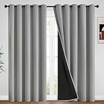 Grey Full Shade Curtain Panels, Thermal Insulated & Energy Efficiency Window Draperies for Guest Room, Full Blackout Curtains & Drapes for Shift Worker and Light Sleepers, W62 x L96 Inch, Light Grey