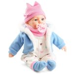 Bibi Doll 16" Realistic Baby Doll Girl Louise With Blue Coat, Sounds And Dummy - Real Life Baby Dolls For Girls And Boys - Lifelike Baby Doll Talking Doll Interactive Doll Soft Body Baby Doll