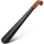 ZOMAKE Metal Shoe Horn 42cm Long Handled Shoehorn - Extra Long Shoe Horns With Leather Handle For Men Women The Elderly (Black)