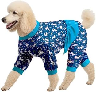 LovinPet Dog Pjs 3XL - Unicorn Dog Shirt, Post Surgery Recovery Onesie, Mermaids & Unicorns Blue/White Print, Lightweight Pullover Large Puppy Pajamas, Full Coverage Dog Pjs,Blue 3XL