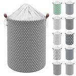 Vinsani 19.7” Freestanding Laundry Basket Storage Sorter with Drawstring Lid, Collapsible Thick Canvas Hamper Basket For Clothes, Toys, Blankets, Towels & other Bathroom and Bedroom Use –Star