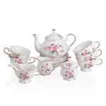 Sweejar 21-Pieces Porcelain Tea Set, Vintage Floral Gift Tea Set, Cups& Saucer Service for 6, with Teapot, Sugar Bowl, Creamer Pitcher and Spoons , for Tea/Coffee, Suitable for Home&Party (Pink Flower)