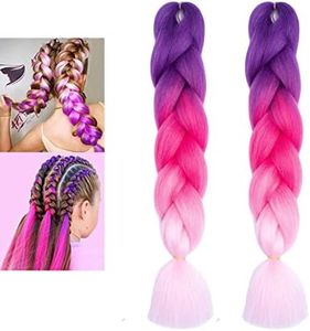 2 PACK Colorful Hair Extensions, POIUNA 24" Long Braiding Hair Synthetic Hair Extensions Braid Synthetic Fiber (A3)