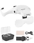 BROTOU Magnifying Glasses with Light, Head Mount Magnifier and 5 Detachable Lenses(1X-3.5X) for Jewellery, Close Work, Reading Aid, Watch & Electronic Repair