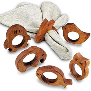 LUOLAO Handmade Wood Napkin Rings Set of 6, Cute Animal Shape Table Decor for Christmas, Thanksgiving and Other Holiday Parties