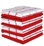 Amour Infini Terry Dish Cloth | Set of 8 | 12 x 12 Inches | Super Soft and Absorbent |100% Cotton Dish Rags | Perfect for Household and Commercial Uses | Red