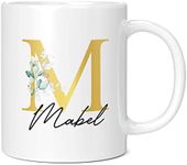 Personalised Letter M Floral Mug Initial with Name, Customised Gift, Gold Effect Printed Letter, NOT Metallic - Ceramic Coffee Cup for Men or Women, Extra Large and Giant Mug, 20oz White Mug