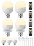 LGMCF Rechargeable Light Bulb, B22 Dimmable Light Bulb with Magnetic Base Detachable, 3 Color 8W Portable Battery Operated Bulbs with Remote Control & Timer for Non Hardwired Lamps, Emergency, 4 Pack