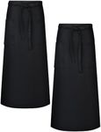 Xtinmee 2 Packs Chef Bistro Aprons Two Pockets Bistro Aprons Unisex Adult Full Length with Extra Long Waist Ties Fabric Black Aprons for Servers Chef Front of House Staff