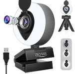 Ziqarr FHD 1080p Adjustable Ring Light Webcam All-in-One with Built-in Noise Reduction Microphone, Privacy Cover, Mini-Tripod and 110° Field of View for Streaming, Conferencing, Meetings and Gaming