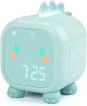 Pokiko Kids Alarm Clock, Dinosaur Digital Alarm Clock,Cute Bedside Clock for Boys Girls, Snooze Mode/Temperature Display/Countdown Timer/Night Light/Voice Control/USB Charge (Green)