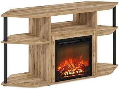 Furinno Jensen Cheminée d'angle ouverte avec poteaux en plastique pour TV jusqu'à 140 cm, chêne/noir