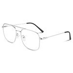 LINVO Fake Glasses Pilot Style Classic Retro Fashion Metal Eyeglasses Non Prescription Clear Lens Glasses for Women Men UV400