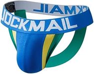 JOCKMAIL Mens Jockstrap Underwear Wide Belt Athletic Supporter Mens Thongs Sport Underwear Jock Strap, 212blue, Large