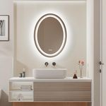 Wisfor LED Lighted Bathroom Mirror: 20x28 Inch Oval Makeup Mirror with Dimmable LED Light Anti-fog Smart Touch Sensor Memory Function Wall Vanity Shaving Mirror, Backlit + Front Lighted