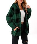 Womens Plaid Oversized Sherpa Jacket Fuzzy Fleece Hoodie Outerwear Coat for Fall Winter