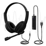 USB Headsets with Microphone, U17D 3m Length Noise Cancelling Headset Stereo Headphone for PC, Laptop USB/3.5mm, Multi-Use USB Headsets Earphone for Call Center