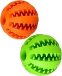 2 Pack Dog Toy Balls, Interactive Chew Rubber Dog Toy Balls, Puppy Teething Chew Toy Food Treat Feeder Balls, Dog Food Dispenser Balls Toys (1.95Inch, Orange+Green)