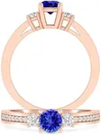 Inspereza 0.69 Carat 10K Rose Gold Tanzanite and Diamond 3 Stone Engagement Ring for Women (H-I Color, I2-I3 Clarity) - Ideal Engagement or Anniversary Ring