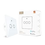 MOES Tuya ZigBee Smart Touch Switch, Requires Tuya ZigBee Hub, No Neutral Wire No Capacitor Needed, also Works with L & N wire, Compatible with Smart Life Tuya App Alexa Google Home, 2 Gang, White