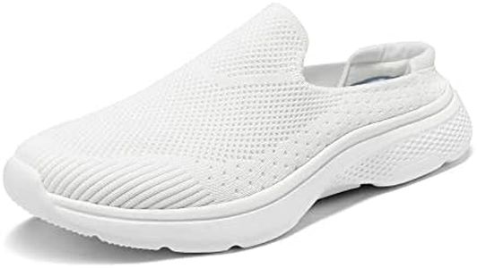 DREAM PAIRS Mules for Women Shoes Slip on Sneakers Knit Flats Lightweight Breathable Comfortable Walking Shoes,Size 7,White,SDML2201W