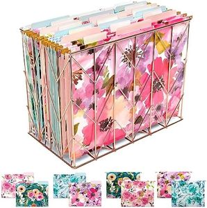 Global Printed Products Deluxe Designer Hanging File Folder Kit, Includes Metal Hanging Basket, 12 Hanging Folders, 24 File Folders, 1/3 Cut Tab, Assorted Positions, Letter Size (Floral)