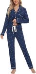 Leikar Button Up Pajama Set for Women Long Sleeve Shirt and Pajama Pants Soft Pjs Lounge Sets S-XXL