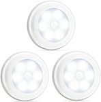 Novelty Place [Super Bright] LED Motion Sensor Lights - Cordless Battery Powered Built-in Magnets Optional Sticky Pads - Motion Sensing Bathroom Hallway Closet Nightlight - Pack of 3