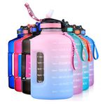 ETDW Gallon Water Bottle with Straw BPA Free, 128oz Motivational Water Bottles with Time Marker, Leak Proof Large Sport Bottle with Handle for Fitness Gym Outdoor PINK BLUE
