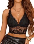 Avidlove Bralettes for Women Lace Wireless Bra V Neck Racerback Crop Top Adjustable Lingerie （Black,X-Large）