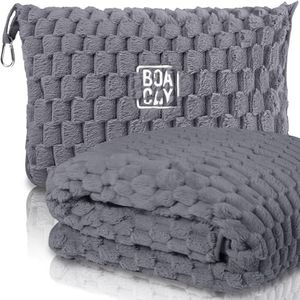 BOACAY Coperta da Viaggio Pieghevole per Aereo, Auto - Coperta da Ufficio Compatta - Cuscino Portatile per Adulti, Bambini con Custodia, Manica per Bagagli, Clip per Zaino