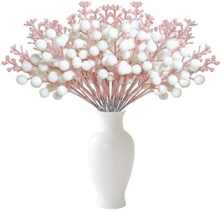 Silkglory 24 Pack Christmas Glitter Berries Stems,8.5 Inch Artificial Branches Holly Picks Stems for Christmas Tree Ornaments,DIY Xmas Wreath, Crafts, Holiday and Home Decor (White)